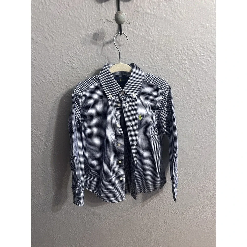Ralph Lauren Blue White Plaid Button Down Long‎ Sleeve Shirt Size 4
